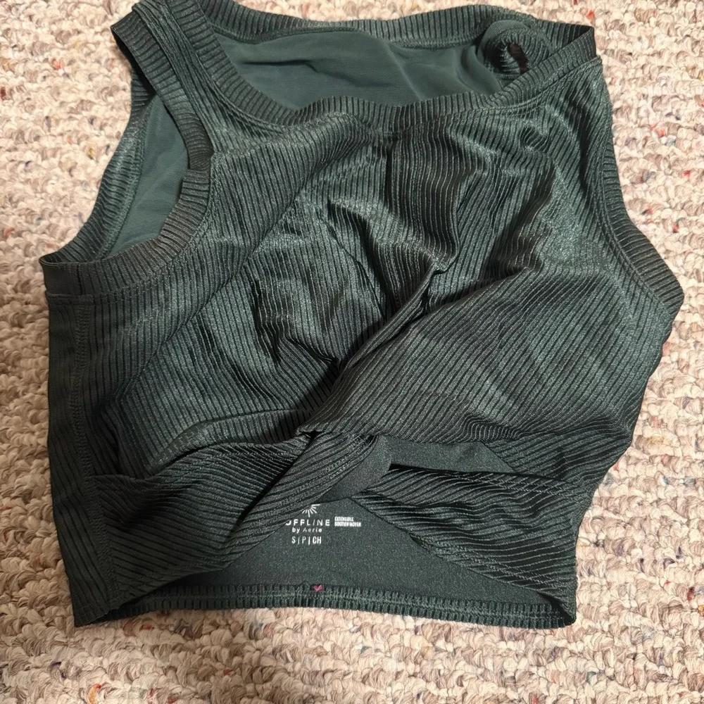 Aerie Set Ribbed Shine Crossover Legging & Twist Front Sport Bra Tank Size Small